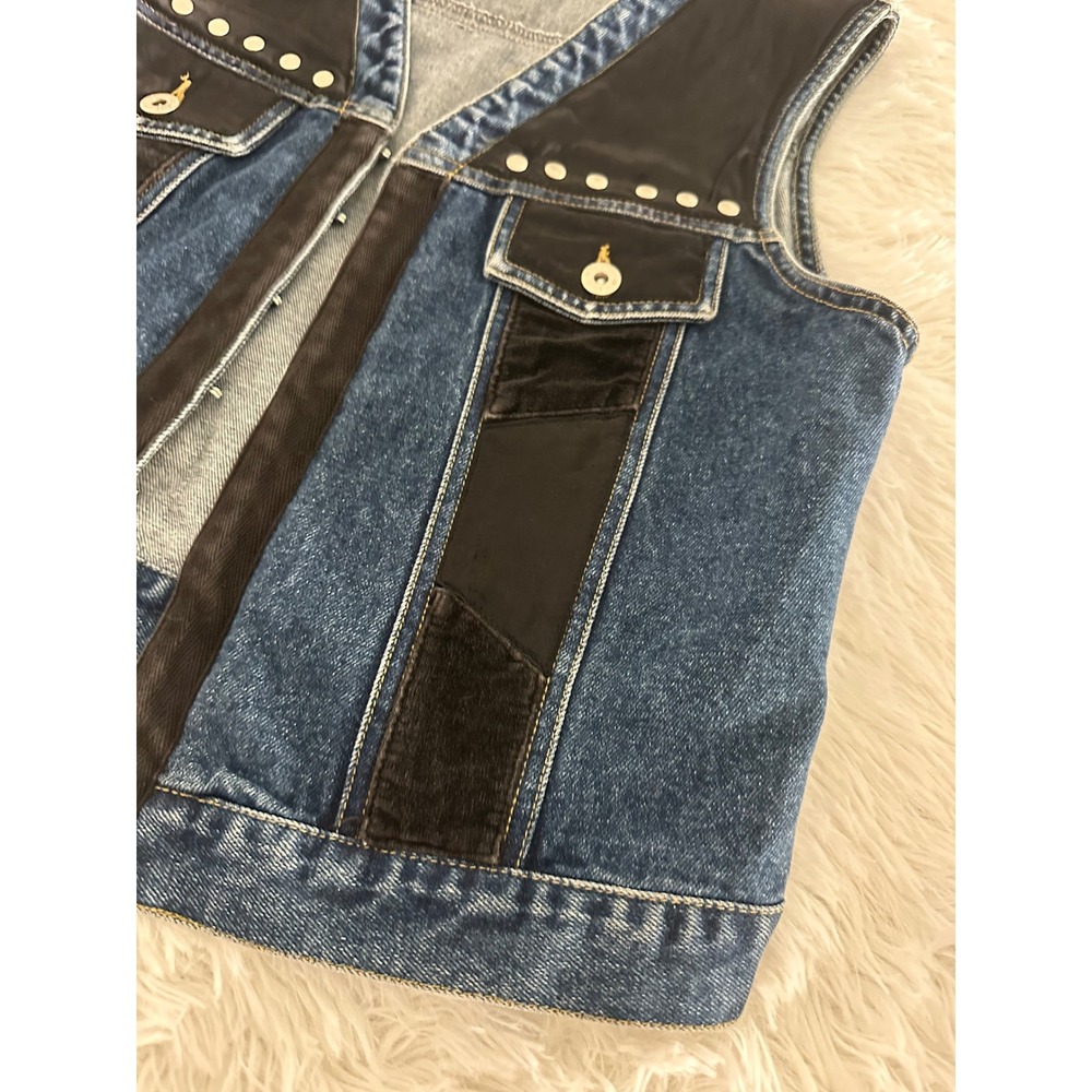Street Wear Carole Little Denim Studded Vintage Vest sz L Large - Picture 5 of 7